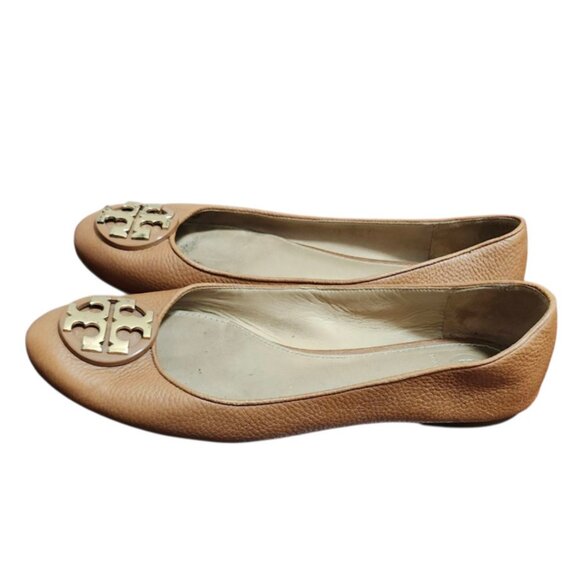 Tory Burch Brown Leather Flats with Metallic Logo Size 8 - Picture 7 of 13